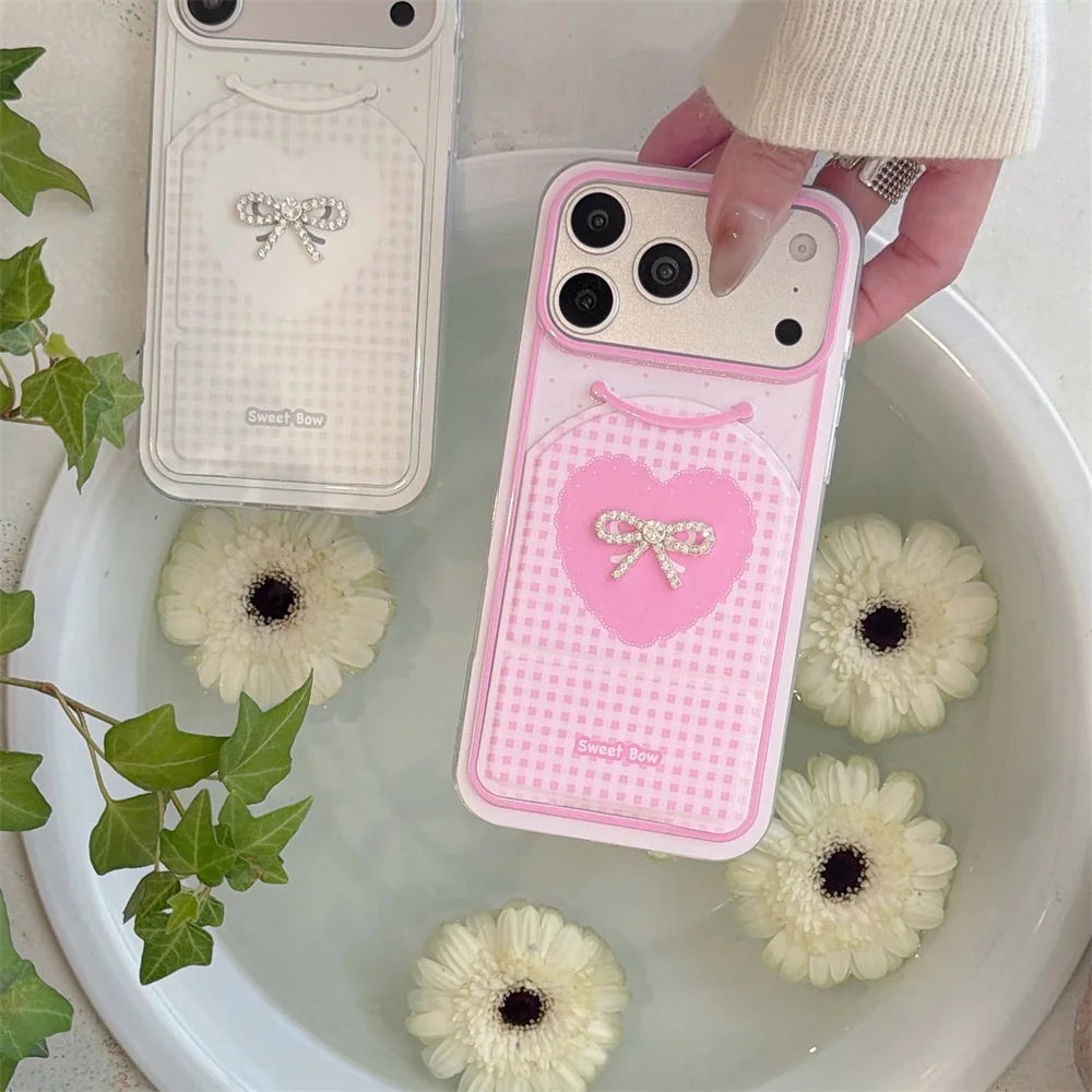 ビジューリボン 折りたたみスタンド iPhoneケース｜フェミニンデザイン #240323