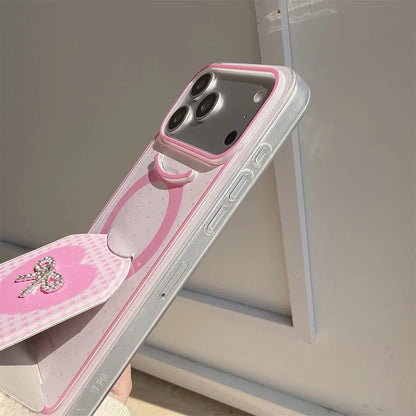 ビジューリボン 折りたたみスタンド iPhoneケース｜フェミニンデザイン #240323