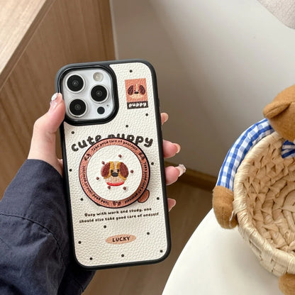 【Magnet内蔵】キュートパピー ベージュ ドット×イラスト ゆるかわスマホケース｜iPhone対応 #241028