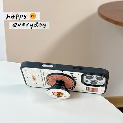 【Magnet内蔵】キュートパピー ベージュ ドット×イラスト ゆるかわスマホケース｜iPhone対応 #241028