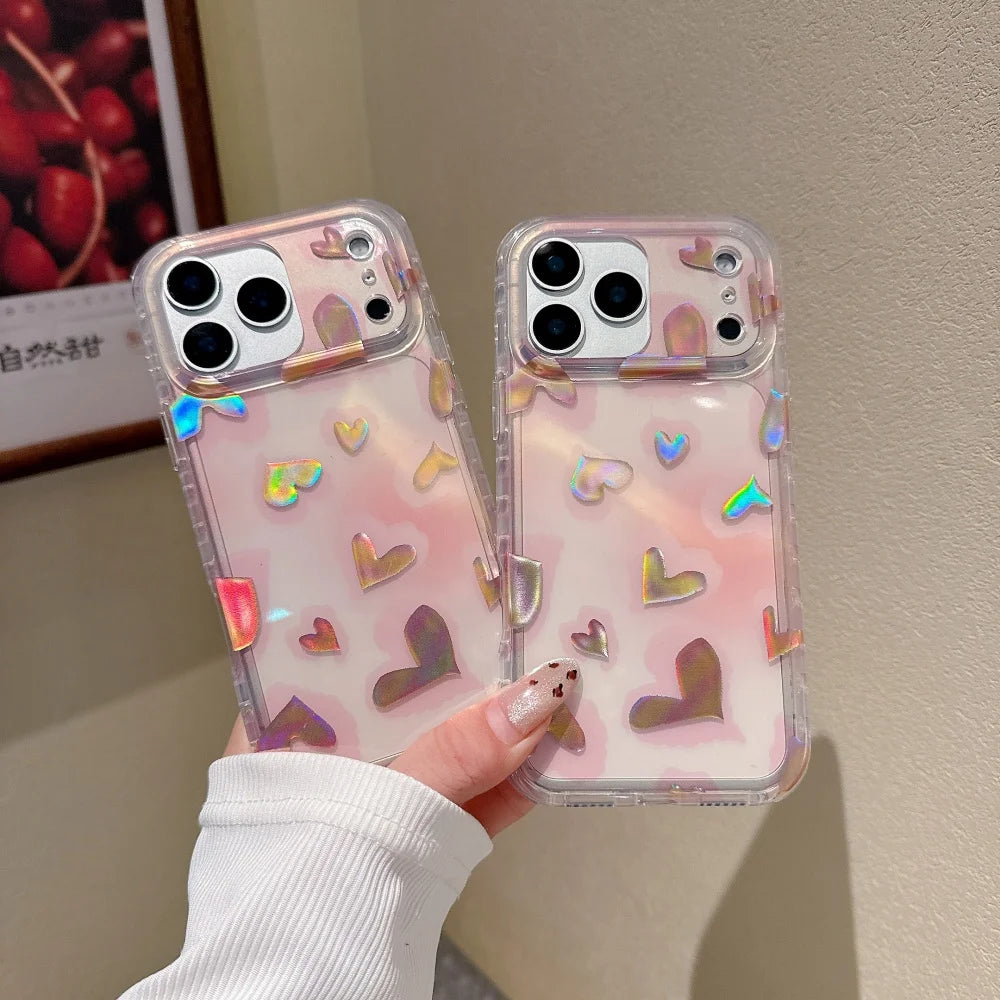 オーロラハートグロウ クリアiPhoneケース｜ホログラムハートデザイン #240417