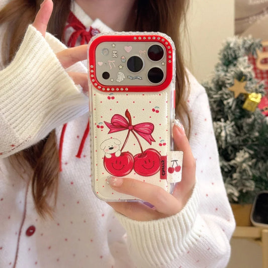 【チェリーリボンドッグ】チェリーデザイン 犬 水玉 ドット スマホケース｜iPhone対応 #240627