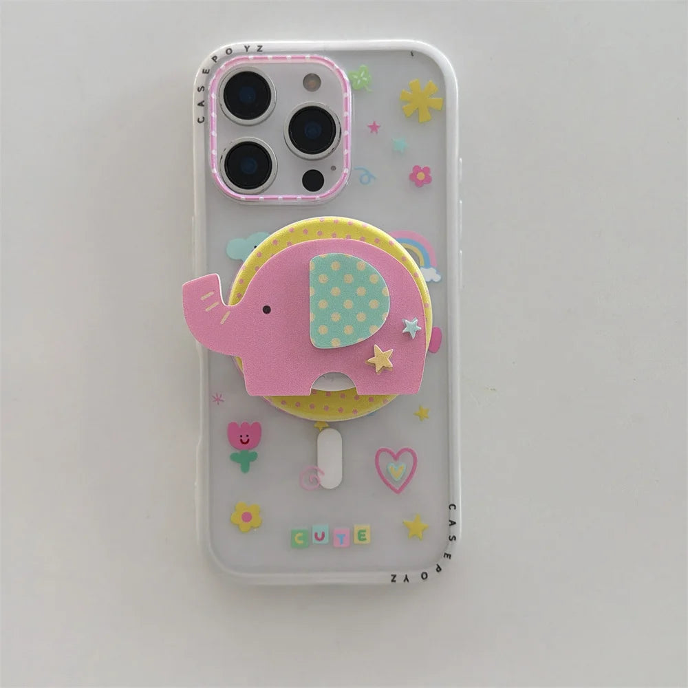 パステルゾウ グリップ付き iPhoneケース｜クリアケース・Magnet内蔵 #231003