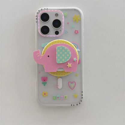 パステルゾウ グリップ付き iPhoneケース｜クリアケース・Magnet内蔵 #231003