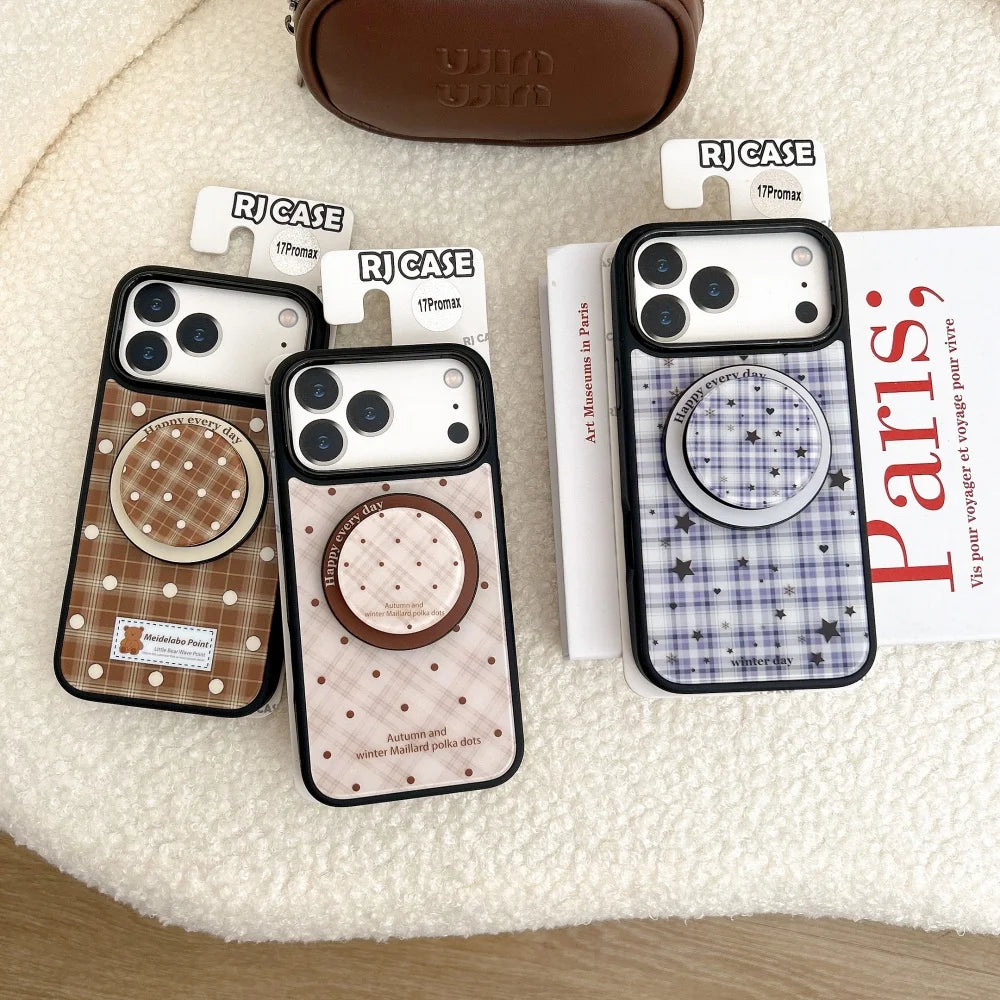 【Magnet内蔵】オータムチェック × カラーポップサークル スマホケース｜iPhone対応 #241027