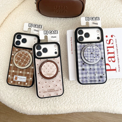 【Magnet内蔵】オータムチェック × カラーポップサークル スマホケース｜iPhone対応 #241027