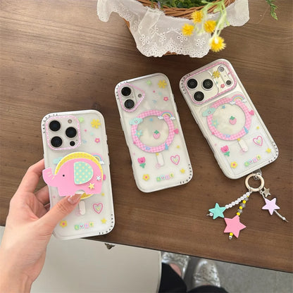パステルゾウ グリップ付き iPhoneケース｜クリアケース・Magnet内蔵 #231003
