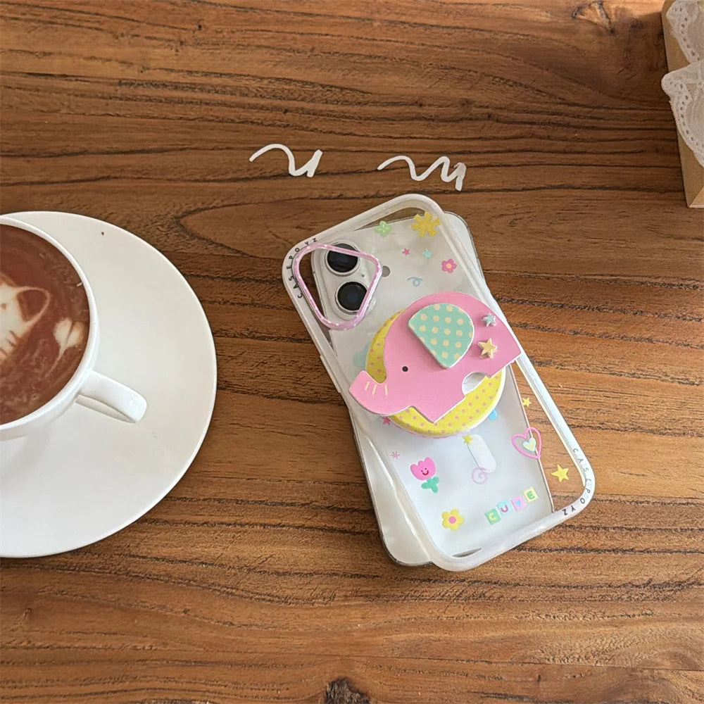 パステルゾウ グリップ付き iPhoneケース｜クリアケース・Magnet内蔵 #231003