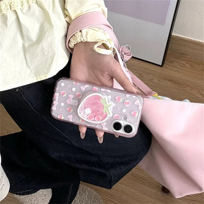 【いちごモチーフ】ゆめかわ立体スタンド付き リボンケース｜iPhone対応 #250507