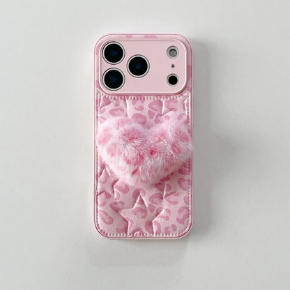 ファーハート付き ピンクレオパード ヒョウ柄 iPhoneケース #240507