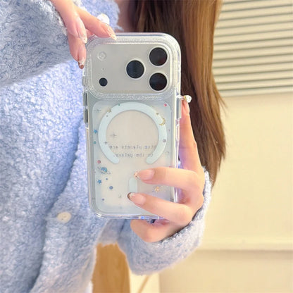 【Magnet内蔵】3D スターグリッターホルダー クリア キラキラ スマホケース｜iPhone対応 #240926