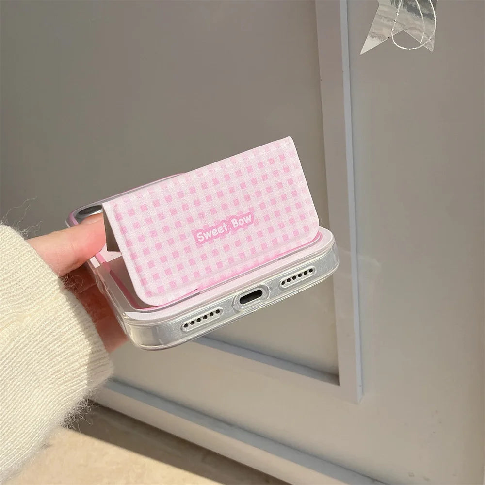 ビジューリボン 折りたたみスタンド iPhoneケース｜フェミニンデザイン #240323