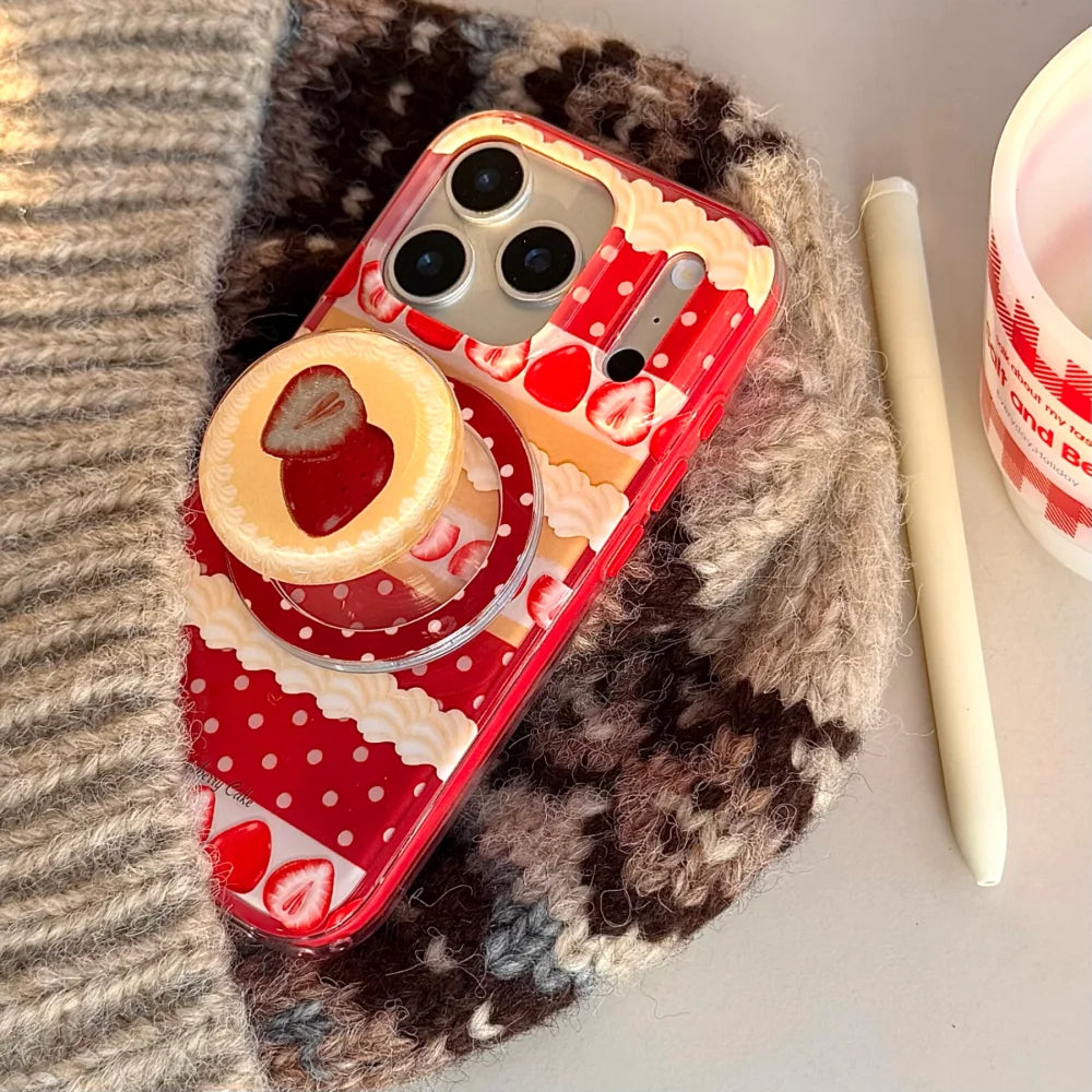 【Magnet内蔵】ストロベリーケーキ スイーツモチーフ × ポップソケット スマホケース｜iPhone対応 #240803