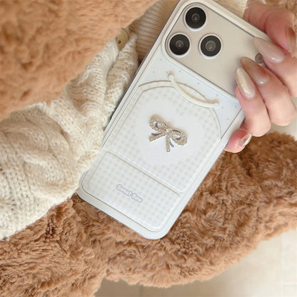 ビジューリボン 折りたたみスタンド iPhoneケース｜フェミニンデザイン #240323