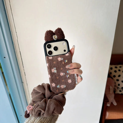 フラワー iPhoneケース｜花柄 ボア素材・シュシュチャーム付き #240531