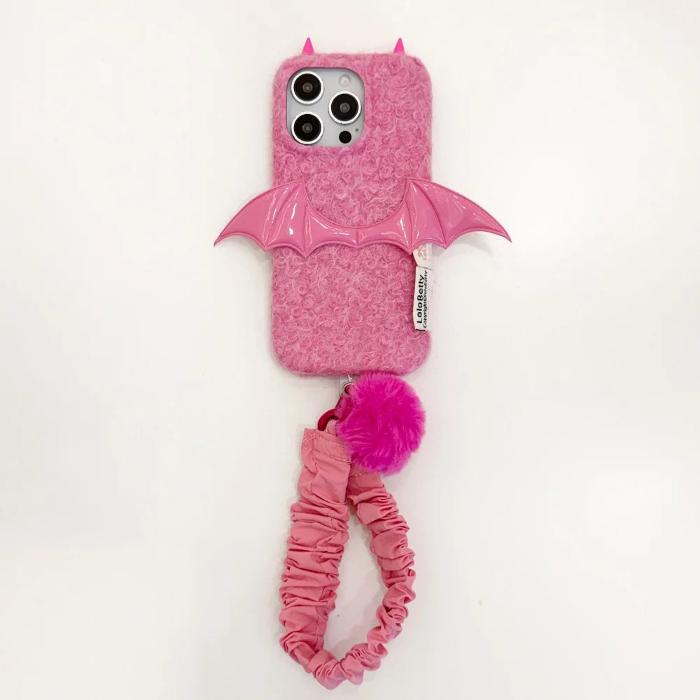 【デビルウイング】ふわもこ悪魔くん × 立体バットウイング スマホケース｜iPhone対応 #240825