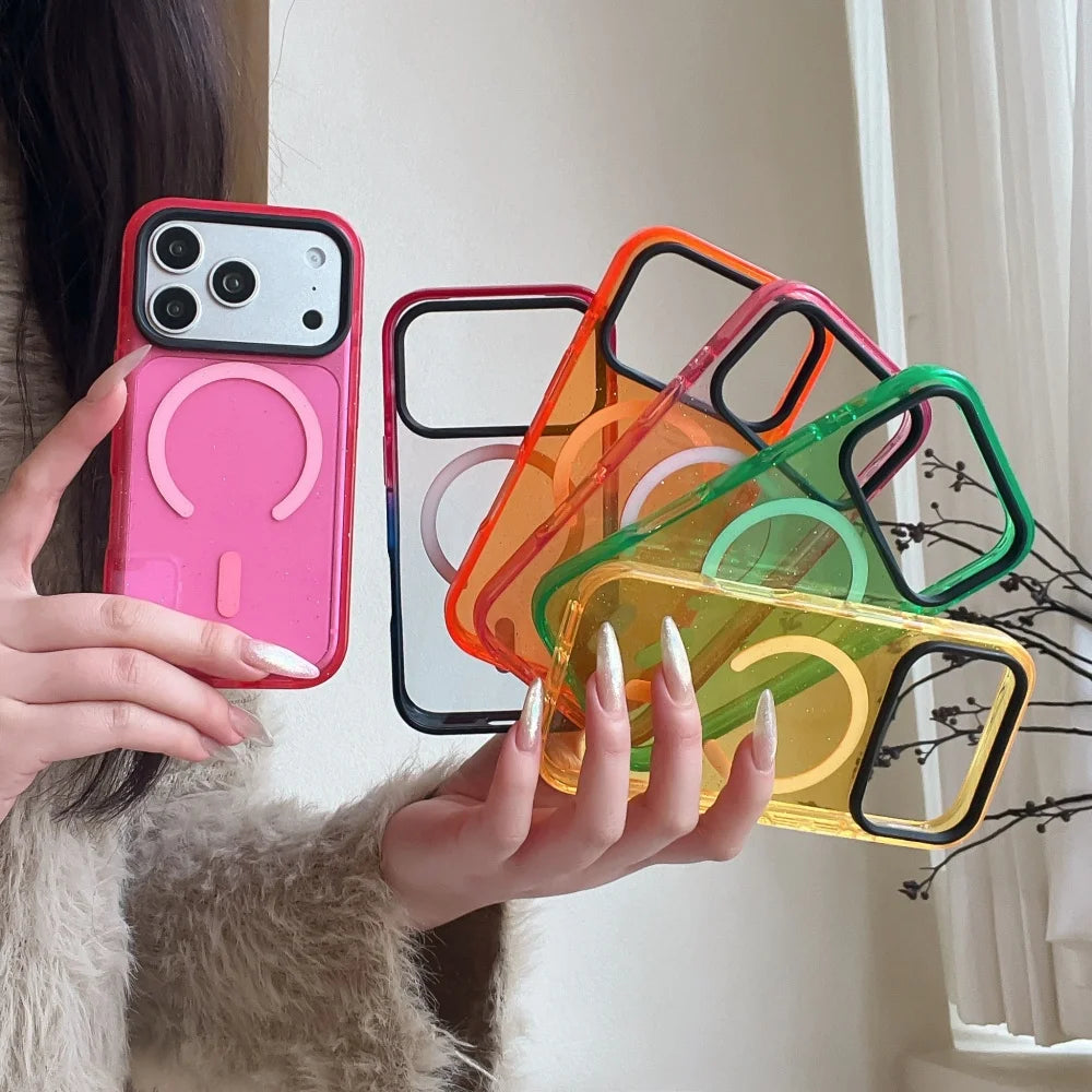 カラフル ネオンカラー ラメ入り 透明 iPhoneケース｜Magnet内蔵 #260516