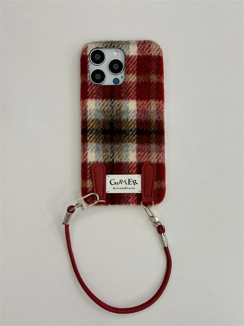 【チェックストラップ】フェルト チェック × ストラップ付き スマホケース｜iPhone対応 #250107