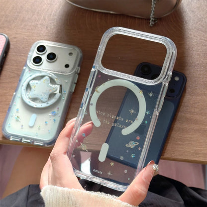 【Magnet内蔵】3D スターグリッターホルダー クリア キラキラ スマホケース｜iPhone対応 #240926
