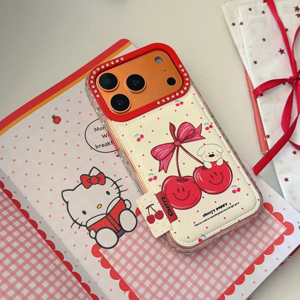 【チェリーリボンドッグ】チェリーデザイン 犬 水玉 ドット スマホケース｜iPhone対応 #240627