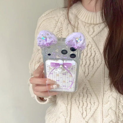ネコ耳 ガーリー ベア ラビット レース iPhoneケース｜立体リボン＆透明ハードカバー #240425