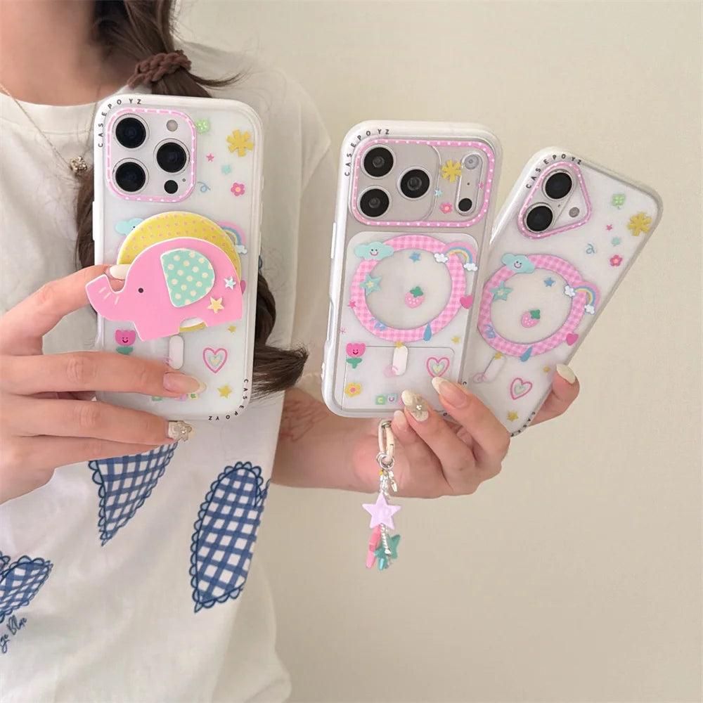 パステルゾウ グリップ付き iPhoneケース｜クリアケース・Magnet内蔵 #231003