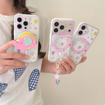 パステルゾウ グリップ付き iPhoneケース｜クリアケース・Magnet内蔵 #231003