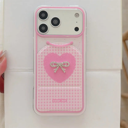 ビジューリボン 折りたたみスタンド iPhoneケース｜フェミニンデザイン #240323