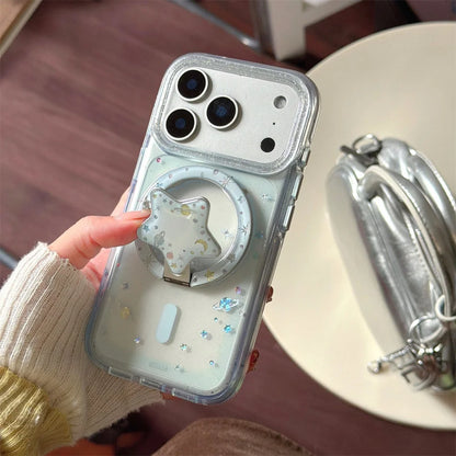 【Magnet内蔵】3D スターグリッターホルダー クリア キラキラ スマホケース｜iPhone対応 #240926