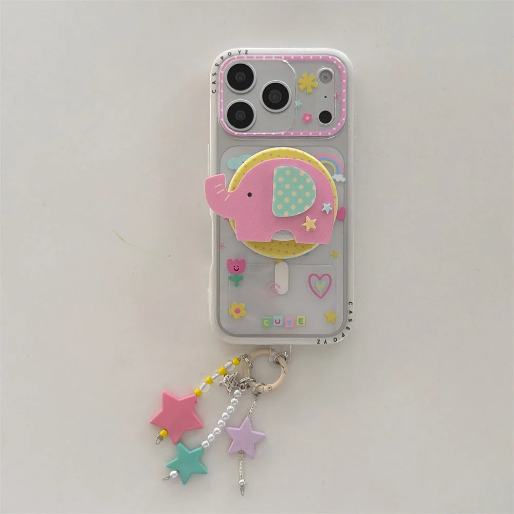 パステルゾウ グリップ付き iPhoneケース｜クリアケース・Magnet内蔵 #231003