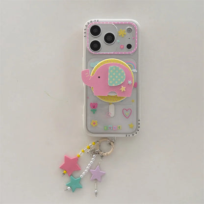パステルゾウ グリップ付き iPhoneケース｜クリアケース・Magnet内蔵 #231003