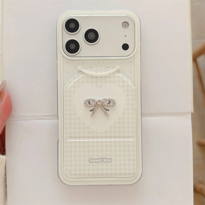 ビジューリボン 折りたたみスタンド iPhoneケース｜フェミニンデザイン #240323