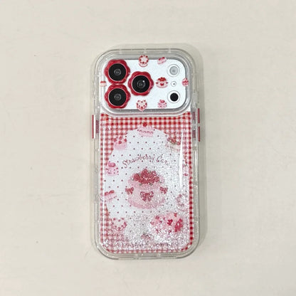 ストロベリーケーキ 流れるラメ iPhoneケース｜ギンガムチェック・キラキラデザイン #230830