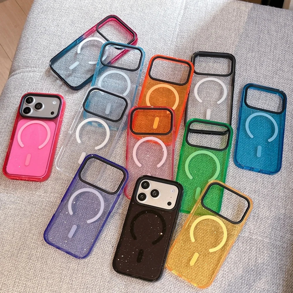 カラフル ネオンカラー ラメ入り 透明 iPhoneケース｜Magnet内蔵 #260516