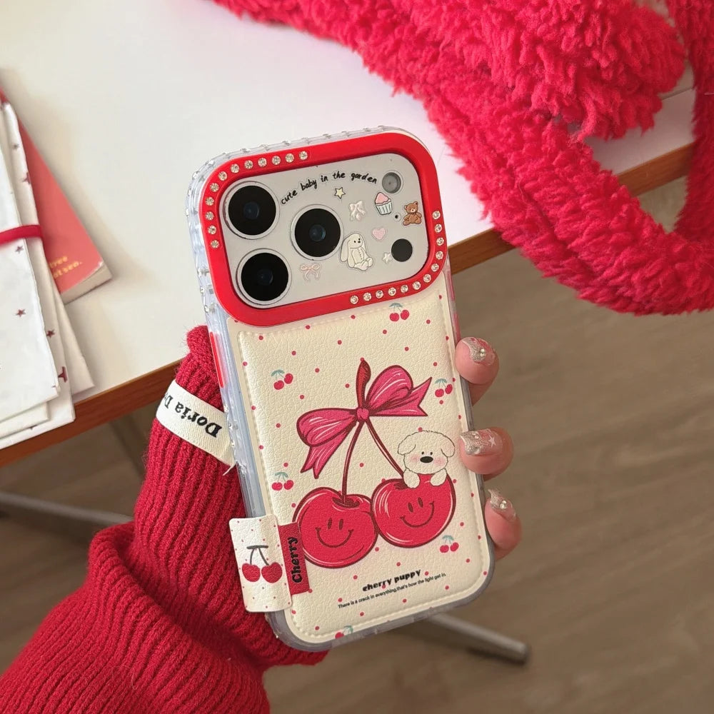 【チェリーリボンドッグ】チェリーデザイン 犬 水玉 ドット スマホケース｜iPhone対応 #240627