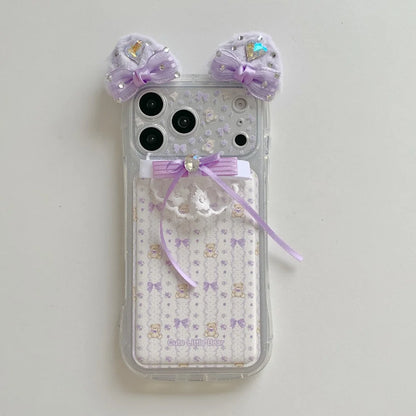 ネコ耳 ガーリー ベア ラビット レース iPhoneケース｜立体リボン＆透明ハードカバー #240425