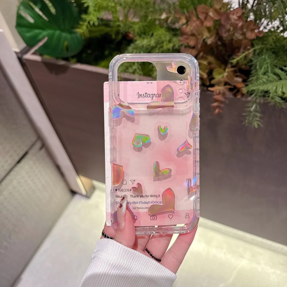 オーロラハートグロウ クリアiPhoneケース｜ホログラムハートデザイン #240417