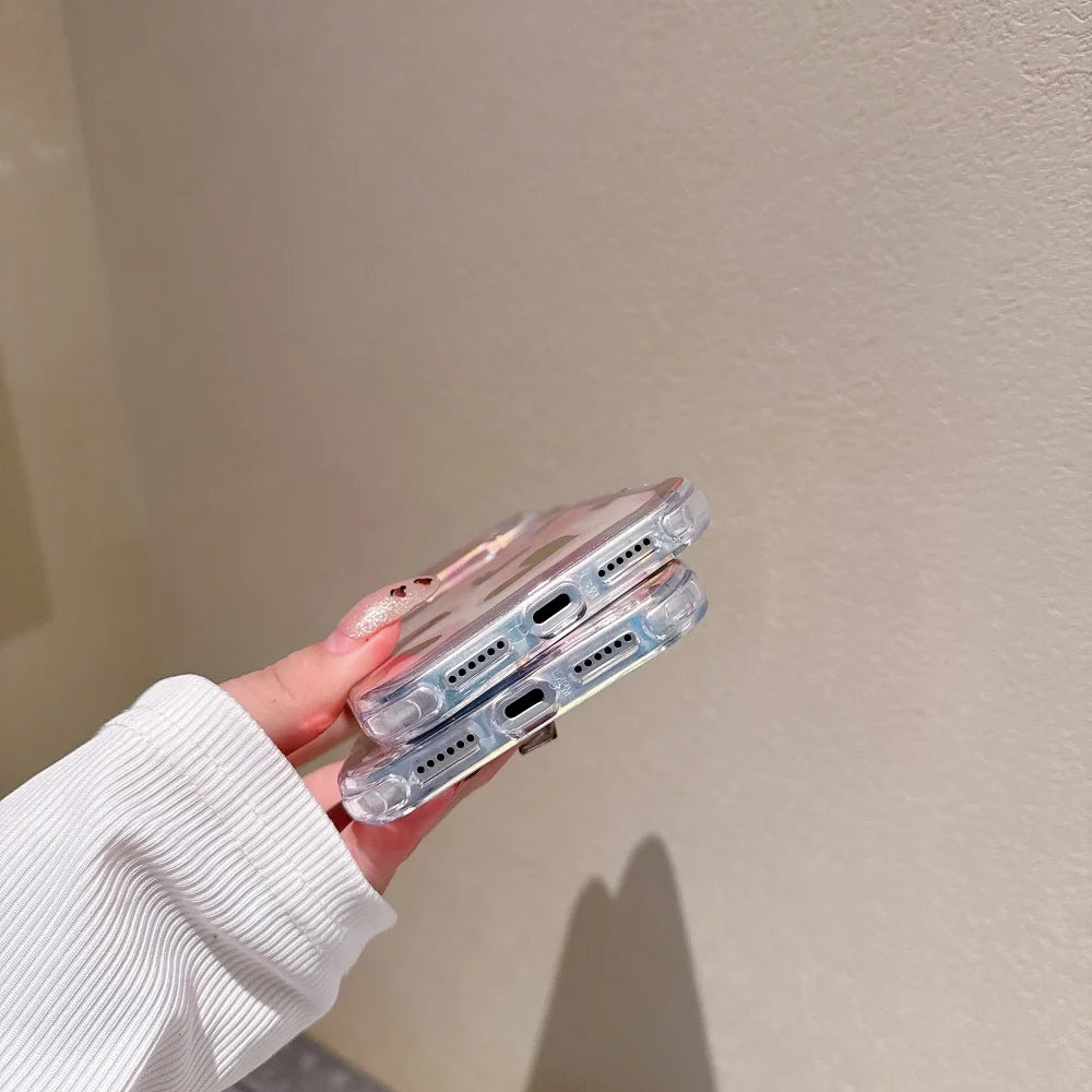 オーロラハートグロウ クリアiPhoneケース｜ホログラムハートデザイン #240417