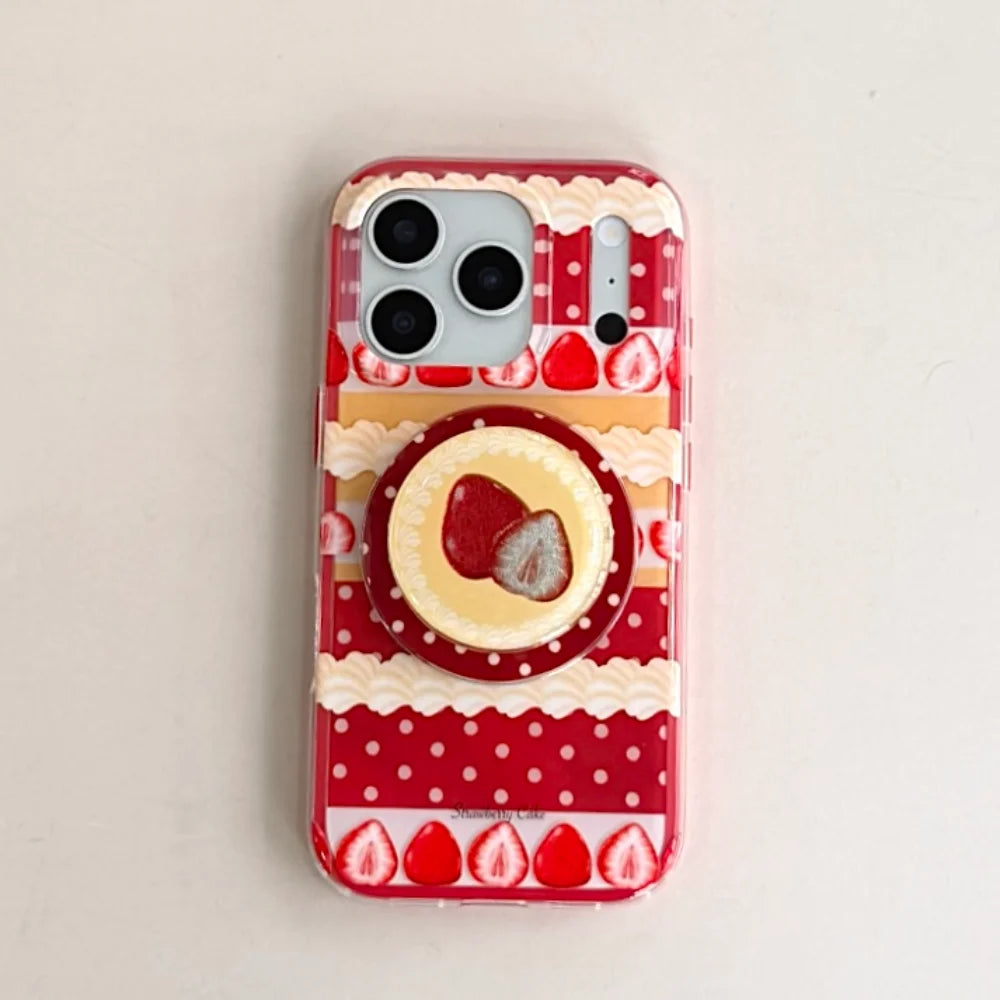 【Magnet内蔵】ストロベリーケーキ スイーツモチーフ × ポップソケット スマホケース｜iPhone対応 #240803