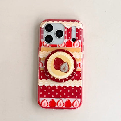 【Magnet内蔵】ストロベリーケーキ スイーツモチーフ × ポップソケット スマホケース｜iPhone対応 #240803