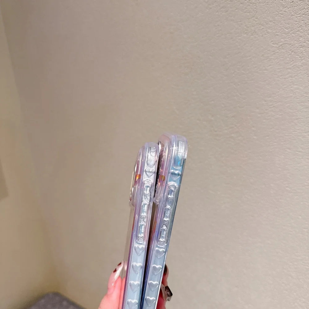 オーロラハートグロウ クリアiPhoneケース｜ホログラムハートデザイン #240417