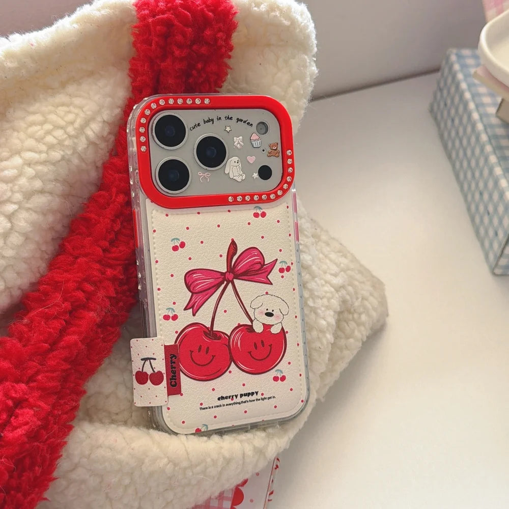 【チェリーリボンドッグ】チェリーデザイン 犬 水玉 ドット スマホケース｜iPhone対応 #240627