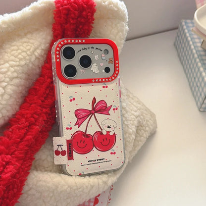 【チェリーリボンドッグ】チェリーデザイン 犬 水玉 ドット スマホケース｜iPhone対応 #240627