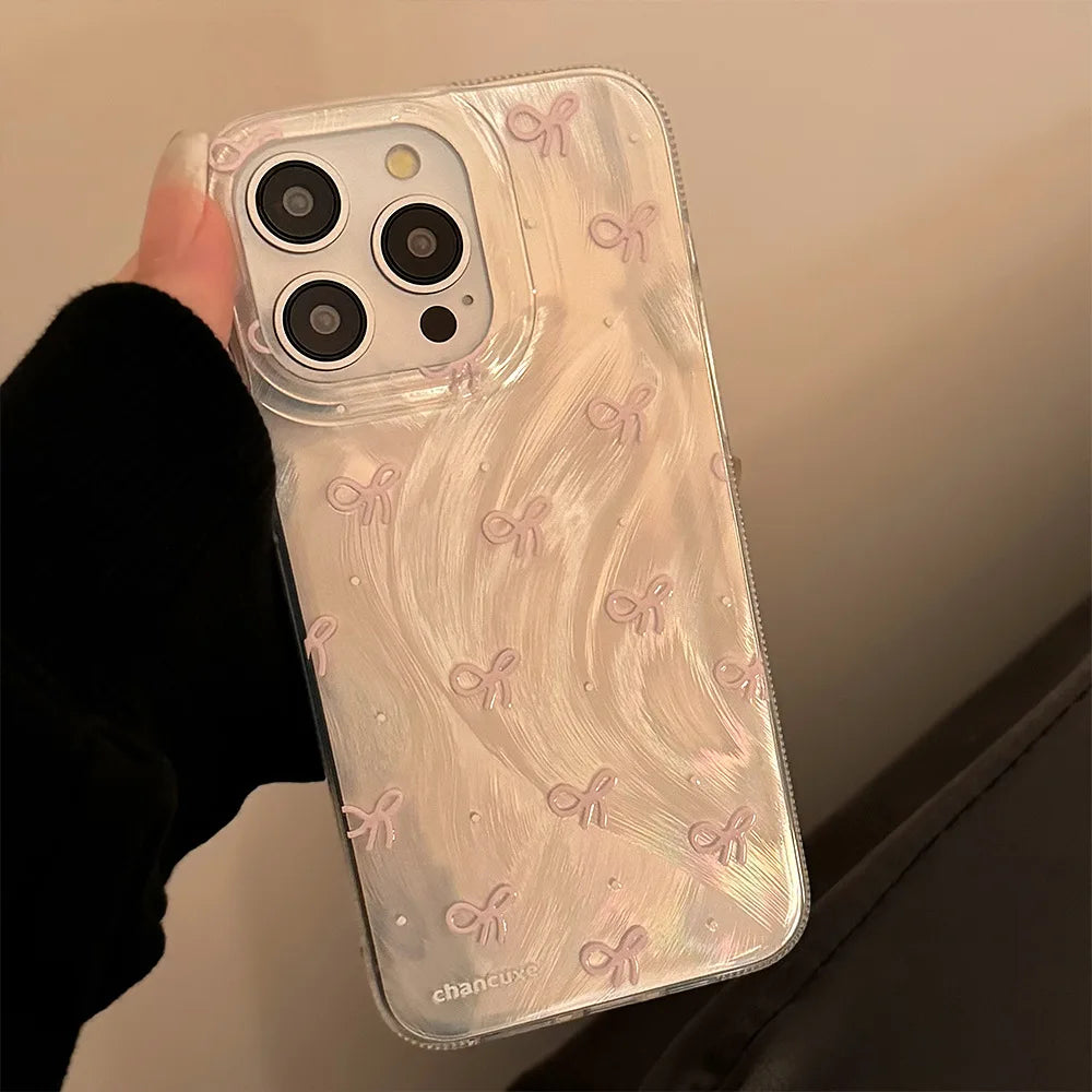 【パールリボンドロップ】リボン×うるツヤパールデザイン スマホケース｜iPhone対応 #250606