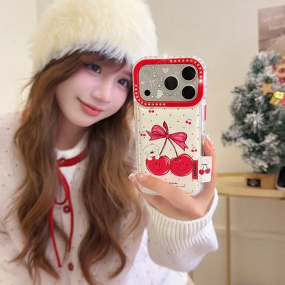 【チェリーリボンドッグ】チェリーデザイン 犬 水玉 ドット スマホケース｜iPhone対応 #240627