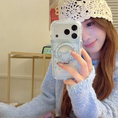 【Magnet内蔵】3D スターグリッターホルダー クリア キラキラ スマホケース｜iPhone対応 #240926