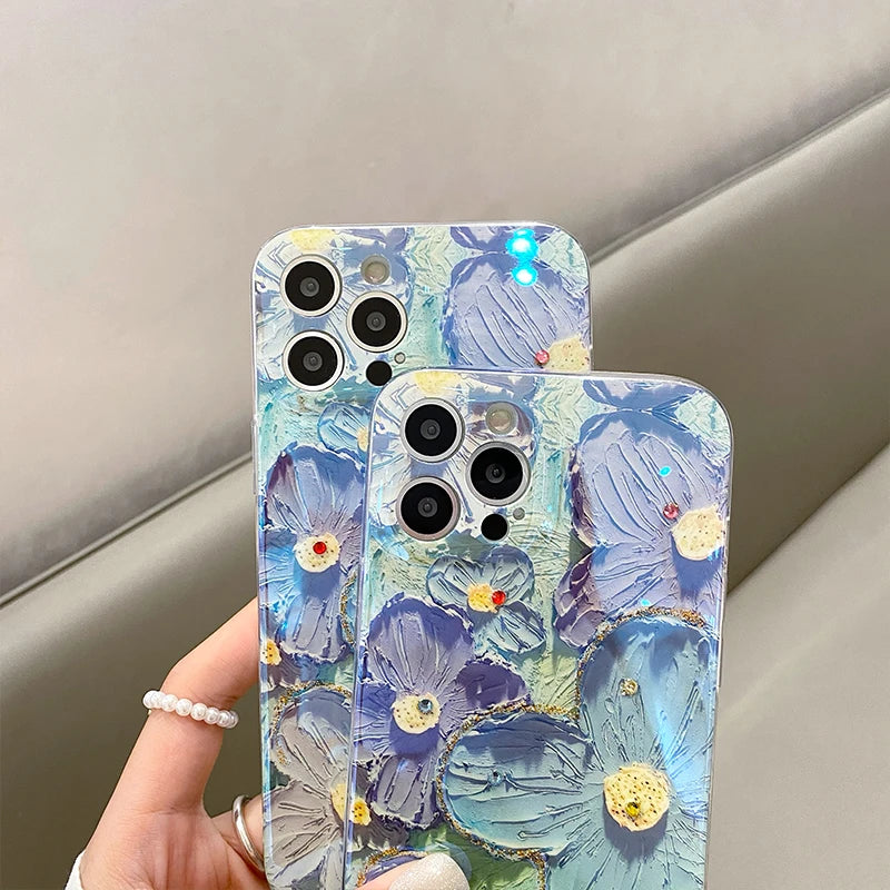 【ブルームアート】立体ペイント風 フラワーグリッター スマホケース｜iPhone対応 #250623