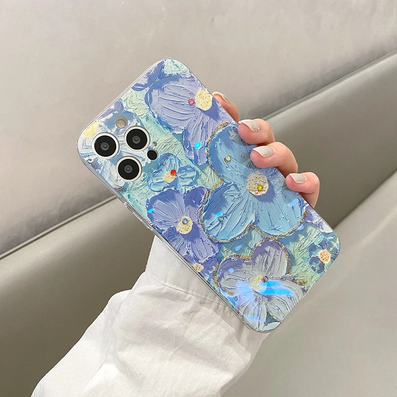 【ブルームアート】立体ペイント風 フラワーグリッター スマホケース｜iPhone対応 #250623