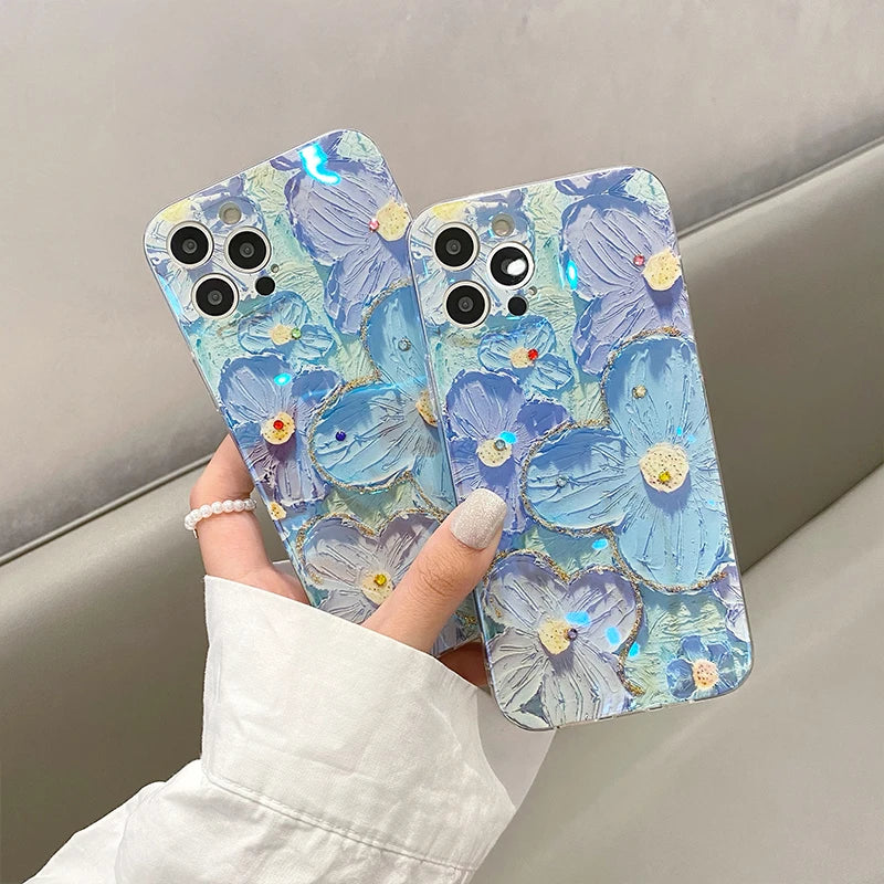 【ブルームアート】立体ペイント風 フラワーグリッター スマホケース｜iPhone対応 #250623