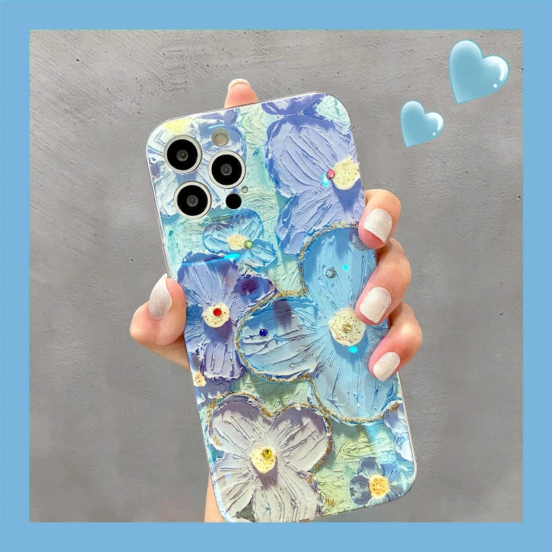 【ブルームアート】立体ペイント風 フラワーグリッター スマホケース｜iPhone対応 #250623
